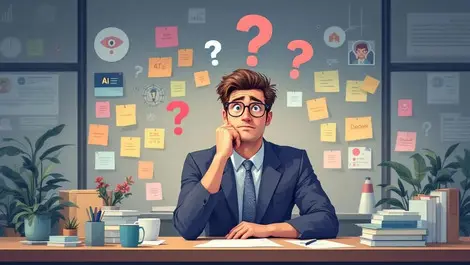 Puzzled british office worker ai marketing recruitment icons