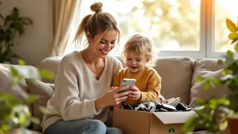 Australian mum child used smartphone box of old phones recycling