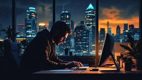 Cinematic australian office night insider stealing data usb drive