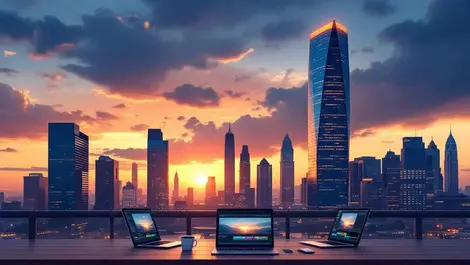 Singapore sunset skyline ai video startup growth arrow tower