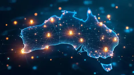 Australia glowing network map cybersecurity ai shields teal night