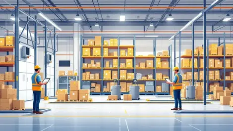 Modern australian automated warehouse interior logistics control scene
