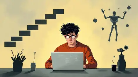 Worried entry level software dev afraid ai replaces jobs illustration