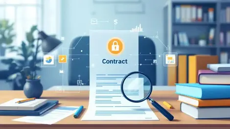 Digital contract analysis data protection lock magnifying glass