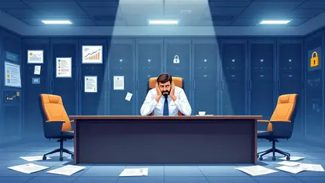 Stressed ciso office desk locked server room modern digital illustration